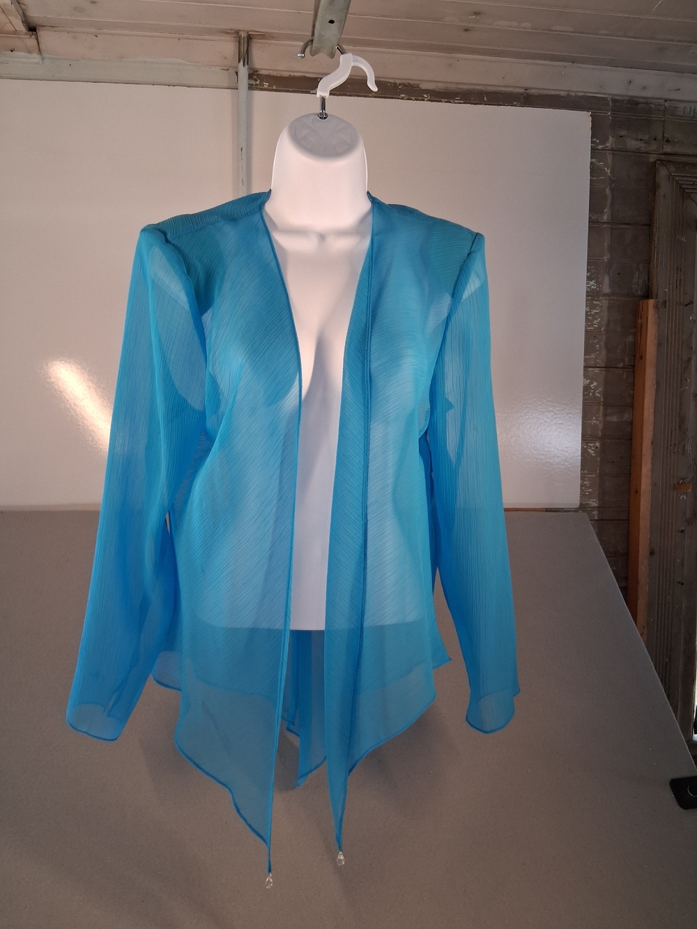 Ursula of Switzerland Sheer Open-Front Jacket in Bright Turquoise